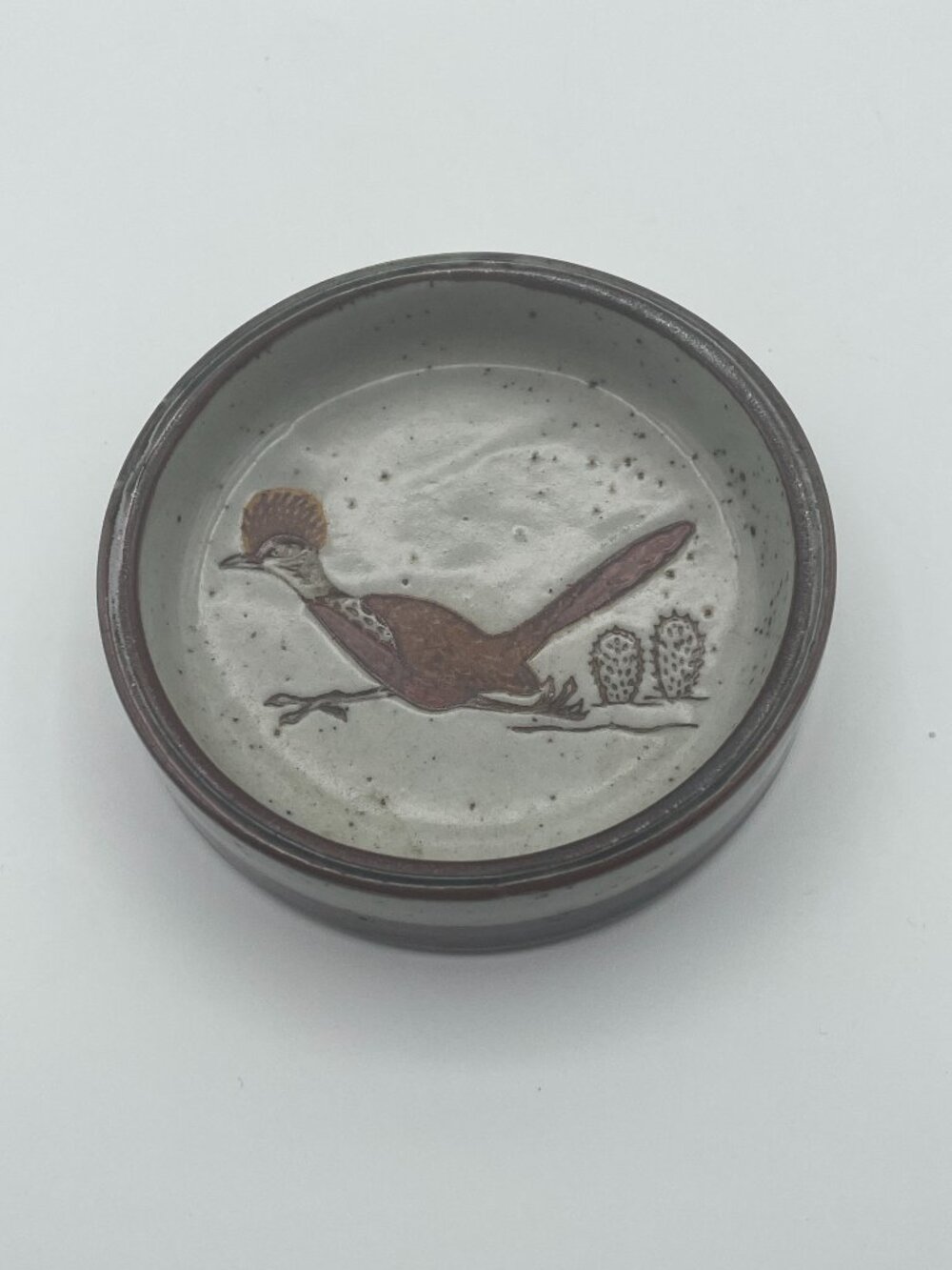 Vintage Otagiri Stoneware Ashtray/Coaster With Hand Painted Roadrunner & Cacti